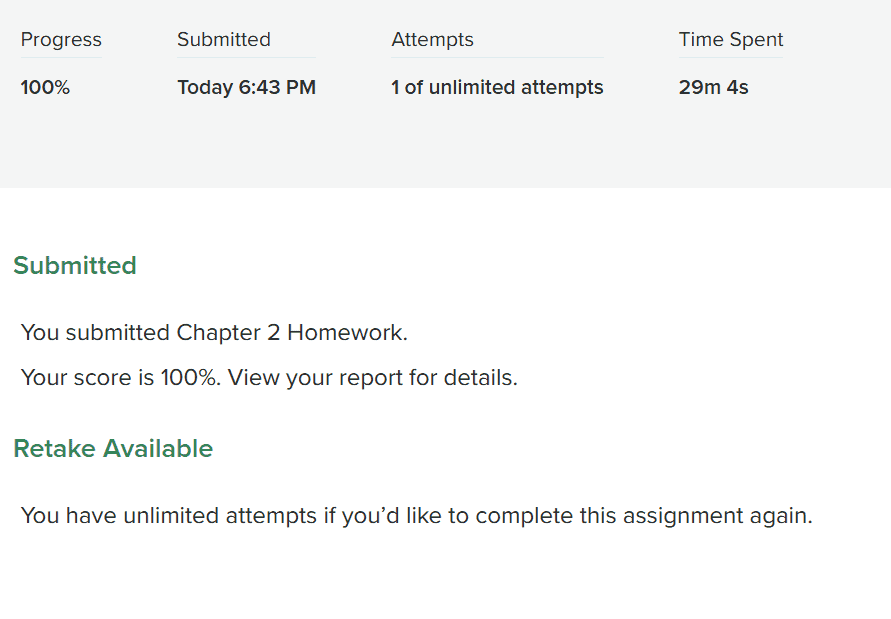 CHE231 Chapter 2 homework on ALEKS showing 100% score