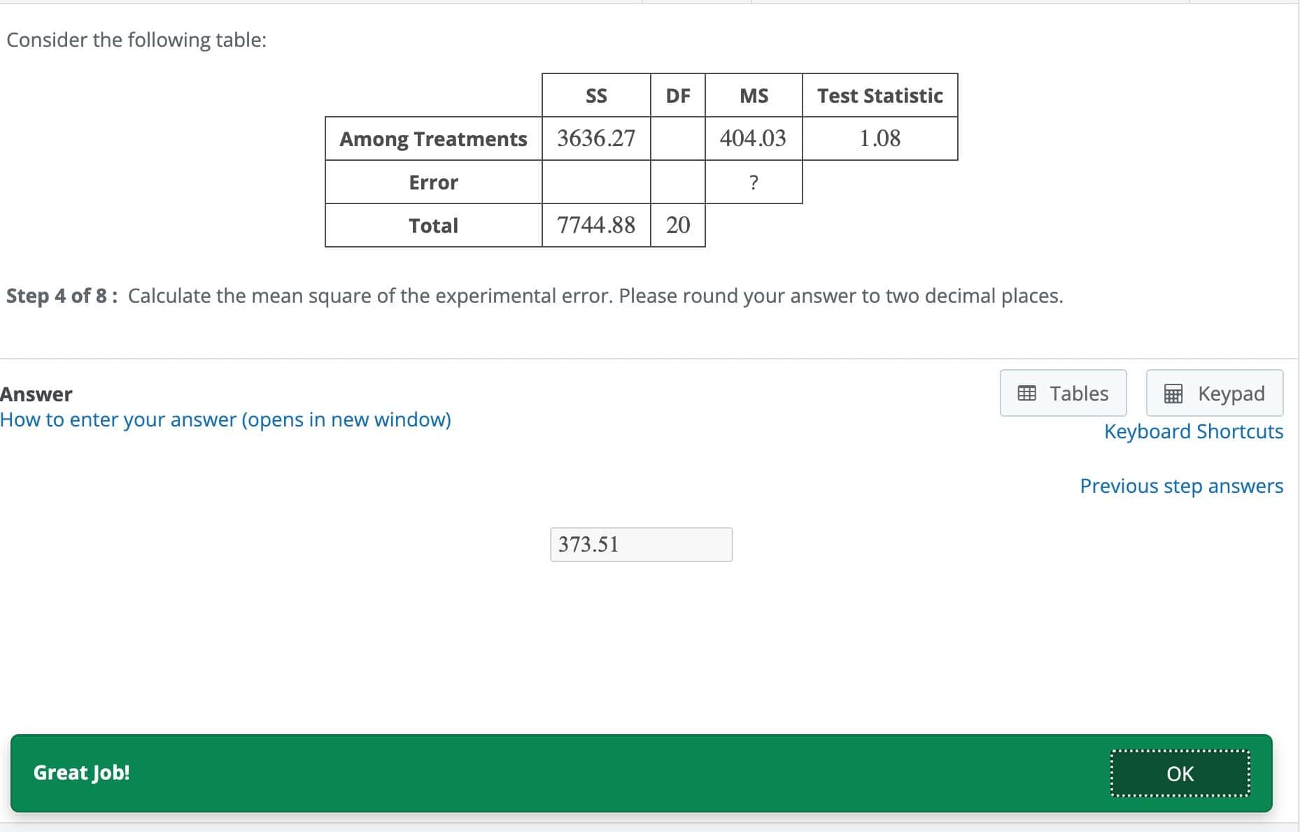 Hawkes Statistics problem showing correct answer format