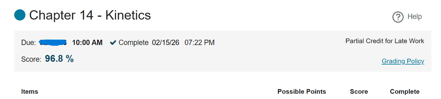 Screenshot showing a Mastering Chemistry assignment scored 97 out of 100 — completed by FMMC
